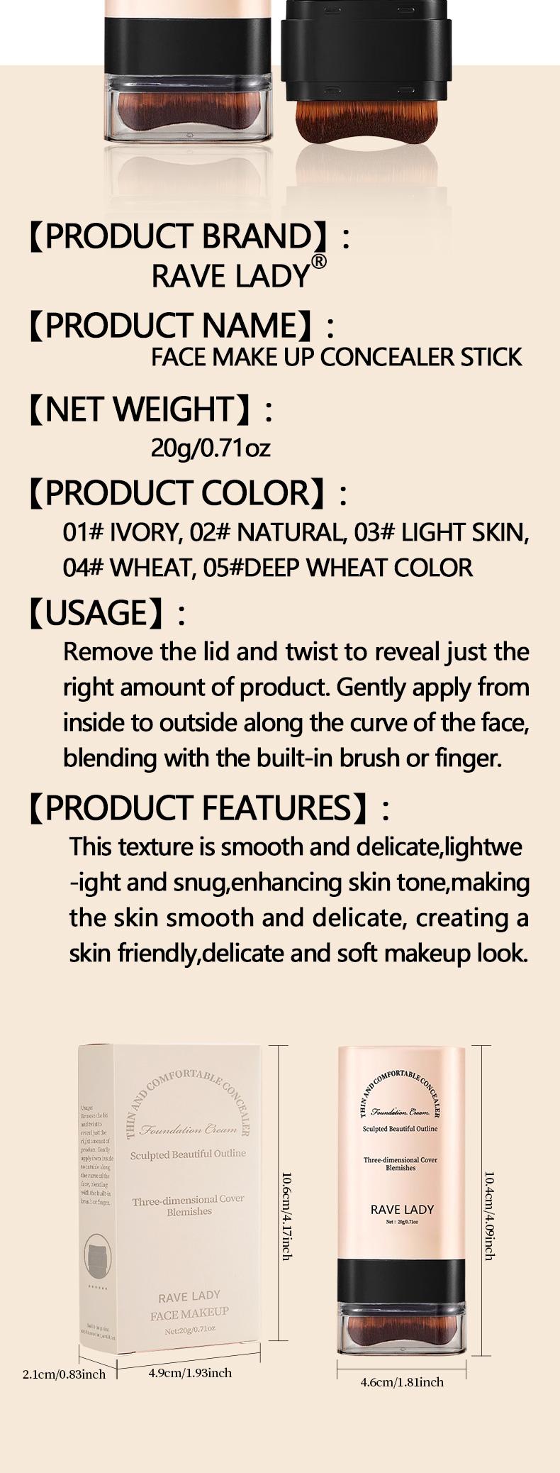 TikTokshopHolidayHaul & Wool Cotton Head Concealer Foundation Stick - Moisturizing Brightening Non-Sticky Waterproof Sun-Protective Long-Lasting with Built-In Brush Coverage Makeup for Sensitive - Lightweight Christmas gift  Smooth