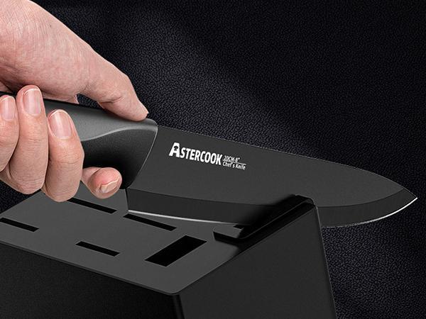 Astercook 15-Piece Knife Set with Built-in Sharpener, Stainless Steel, Dishwasher Safe, PP Handles, Hardwood Finish for Chopping and Dicing - Cutting Kitchen Kitchenware Modern Block Steak German