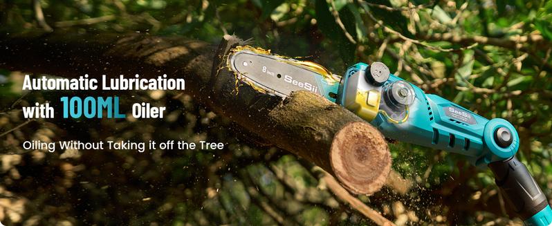 Seesii Electric Pole Saws for Tree Trimming, 10 Inch & 8 Inch Cordless Pole Chainsaw Bars with Extendable Rod (Up to 9.2ft), Auto Oiler, 4000mAh Battery Powered Tree Pruner for Bush & Branch Cutting CHT10 #TikTokShopBlackFriday