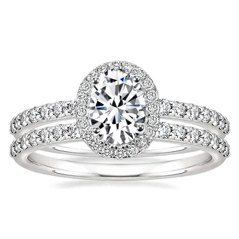 2Pcs Engagement Rings for Women Non Tarnish Bridal Rings Set | 14K Gold Plated Dainty Oval Cut CZ Wedding Bnand Ring Set Stackable Travel Eternity Promise Rings for Her Size 6-10