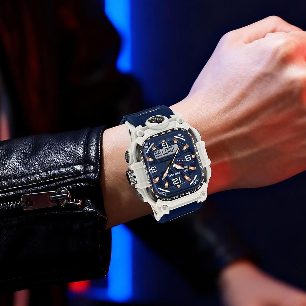 Men's Fashion Watch Dual Display Countdown, Waterproof Night Glow Square Multifunctional Outdoor Sports Watch, Daily Wear [6310]