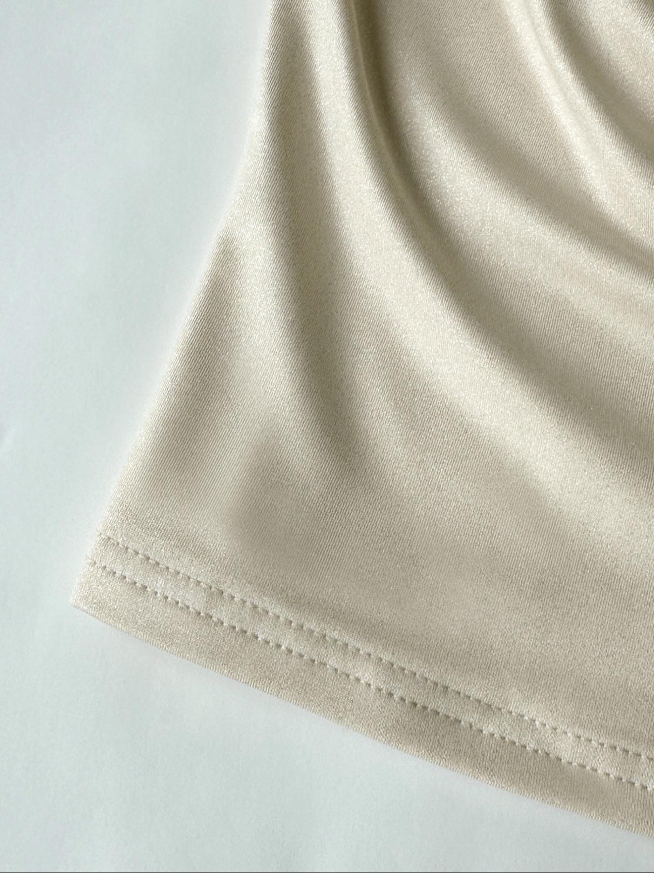 Women's Pile Collar Top, Slim Fit Long Sleeve Shiny Shirt, Elegant Formal Party Blouse, Elastic Fabric, Smooth Silk Texture, Fall Fashion