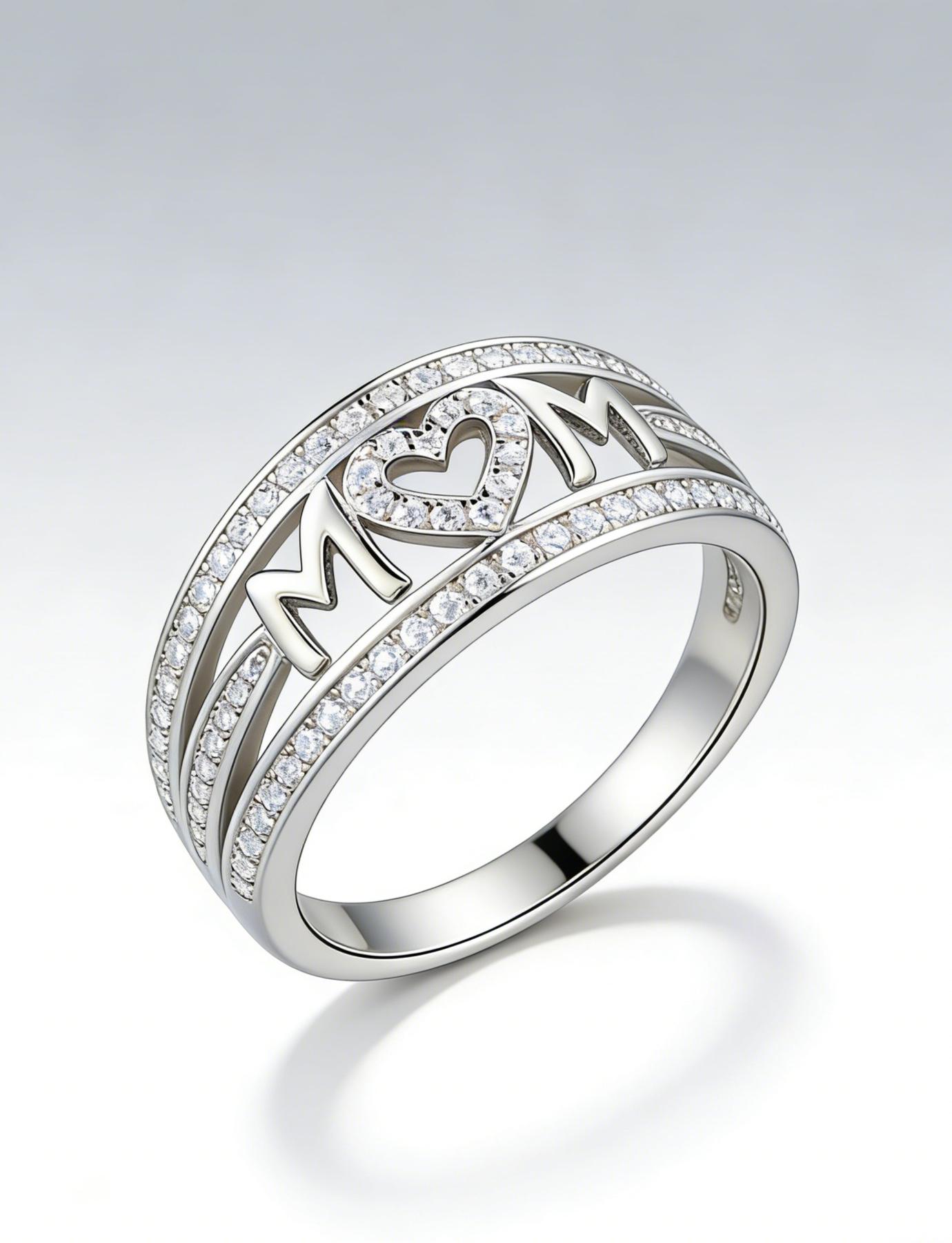 MOM Heart Ring, Sparkling cubic zirconia, "MOM" lettering, and a love heart that wraps around her finger.A Symbol of Endless Love for Mom,Mother's Day Gift