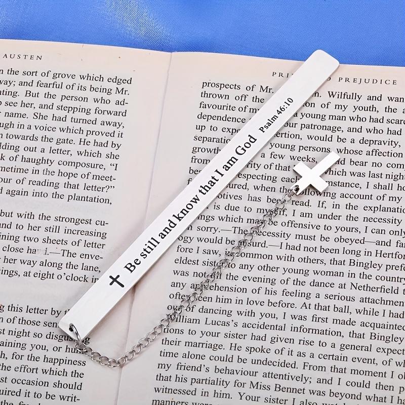 Stainless Steel Bookmark with Cross & Chain, 1 Count Engraved Bookmark, Inspirational Religious Gift for Book Lovers, Book Accessories, and Adults