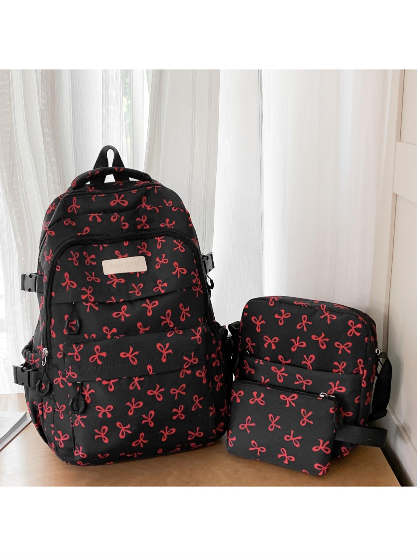 2026 New Cute Waterproof Nylon Backpack, Daypack, Large Capacity School Style High-Quality Girl's Waterproof Zip Backpack Set, All-Over Print, All Seasons