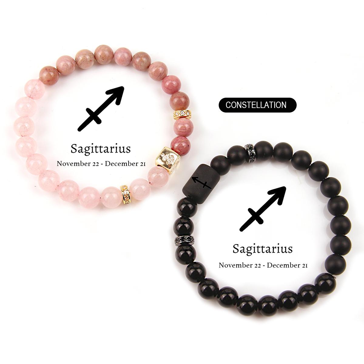 Constellation Design Couple Bracelets Crystal Bead Rose Quartz Rhodonite Black Obsidian Black Onyx Handmade Beaded Zodiac Bracelet Jewelry Gifts for Women Men