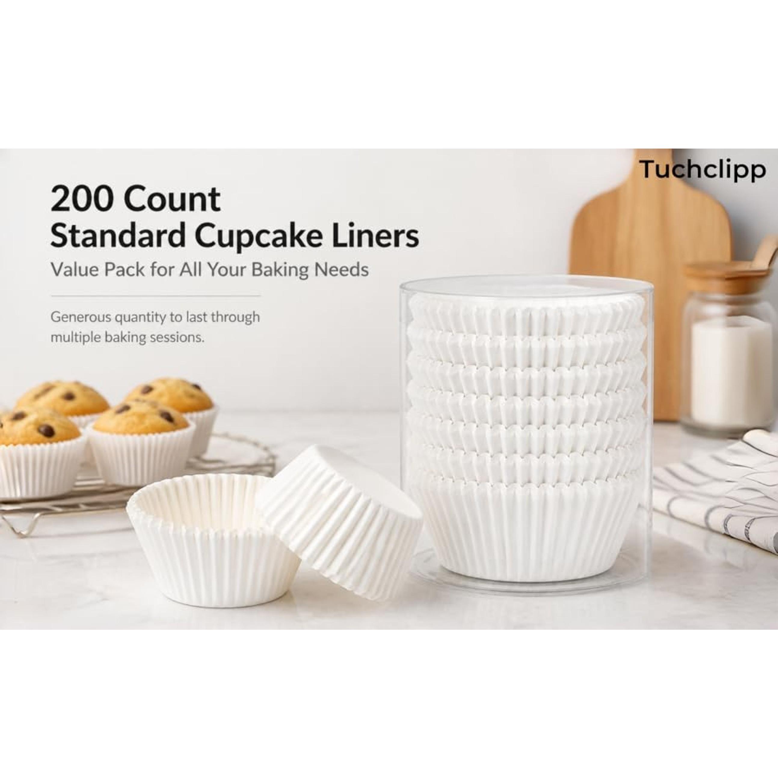 200 Count Non-stick White Cupcake Liners, Food-grade Parchment Muffin Liners, Greaseproof Baking Cups for Cupcakes, Muffins and Nuts