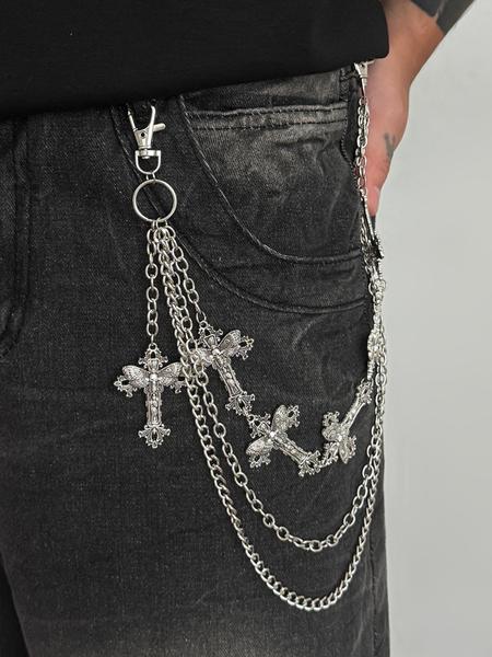 Men's Cross Charm Layered Chain Belt, Punk Style Jeans Chain, Fashion Belt for Party, Daily Clothing Decor, Trendy All-match & Exquisite Belt for Birthday Gift