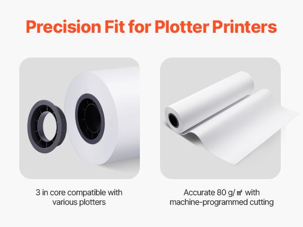 VEVOR Wide Format Paper, 24 inx 500 ft Plotter Paper, 2 Rolls CAD Bond Rolls with 3 in Core, 20 LB Bond Paper Rolls, Idea for CAD Drawings, Engineering Plans, GIS Maps Architectural Designs