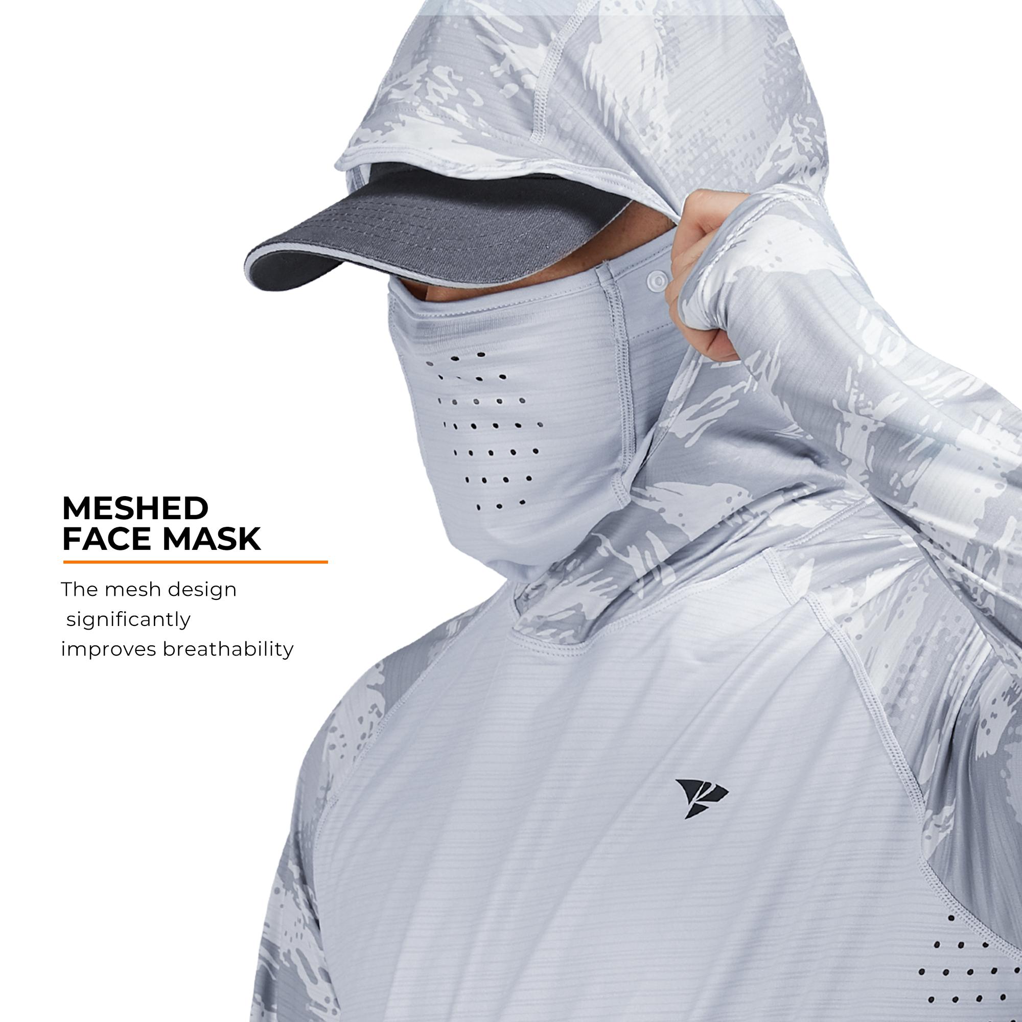 【RODEEL】931 Sun Hoodie Shirts w/ Removable Mask Neck Gaiter Men UPF 50+ UV Protection Long Sleeve Lightweight Quick Dry Moisture Wicking Breathable Cooling Athletic Activewear for Outdoor Sports Hiking Camping Fishing Construction Roofing, Holiday Gift