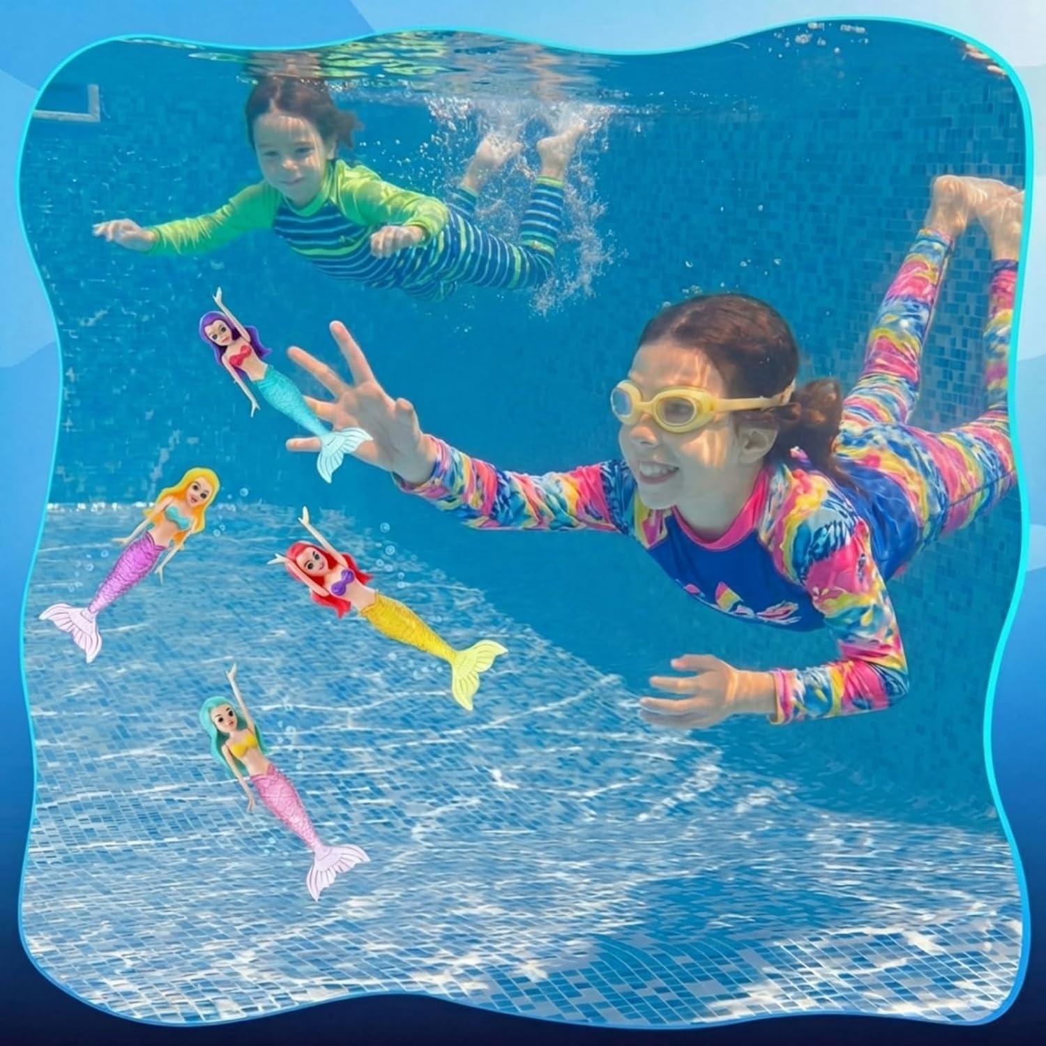 4 Pieces Mermaid Dive Bath Toys Colorful Mermaid Pool Swimming Pool Games for Boys Girls Teens Adults(Classic Style)