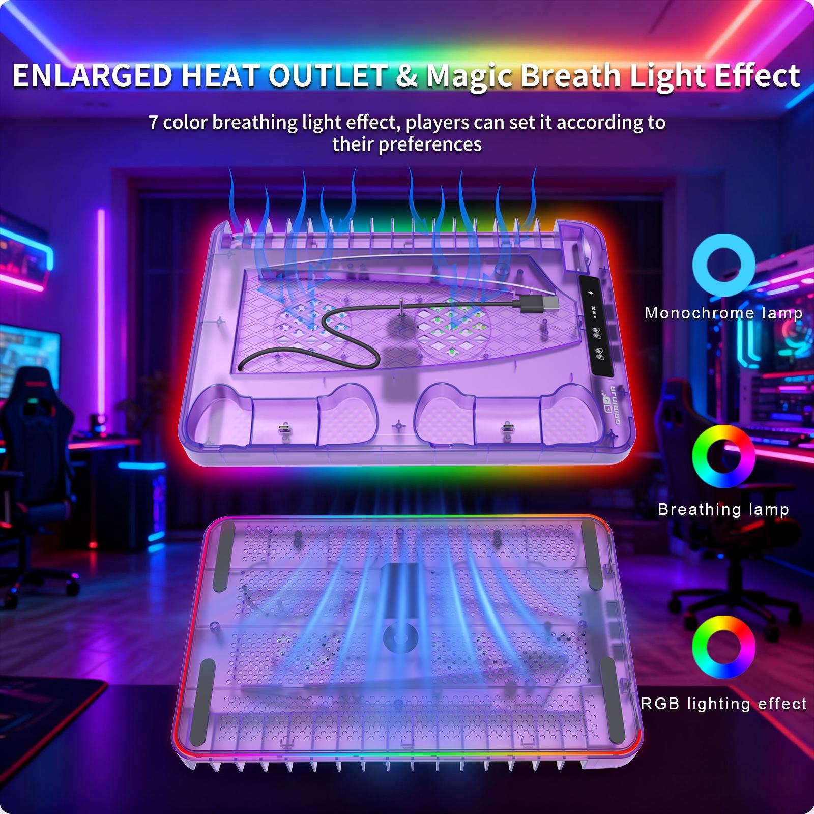 Gaming Console Charging Base, Dual Charging Stand with Earphone Hook, Vertical Cooling Support, Console Accessories for PS5 Controller, Charging Dock Accessories