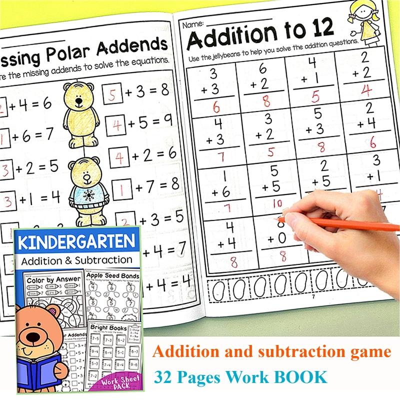 32 Pages Of Math Exercises On Addition And Subtraction Within 10, For Preschool Education, Mental Arithmetic Practice Book, Picture-Based Equation Writing And Decomposition Calculation Arithmetic Problems, Visual Learning Tools, Learning Materials