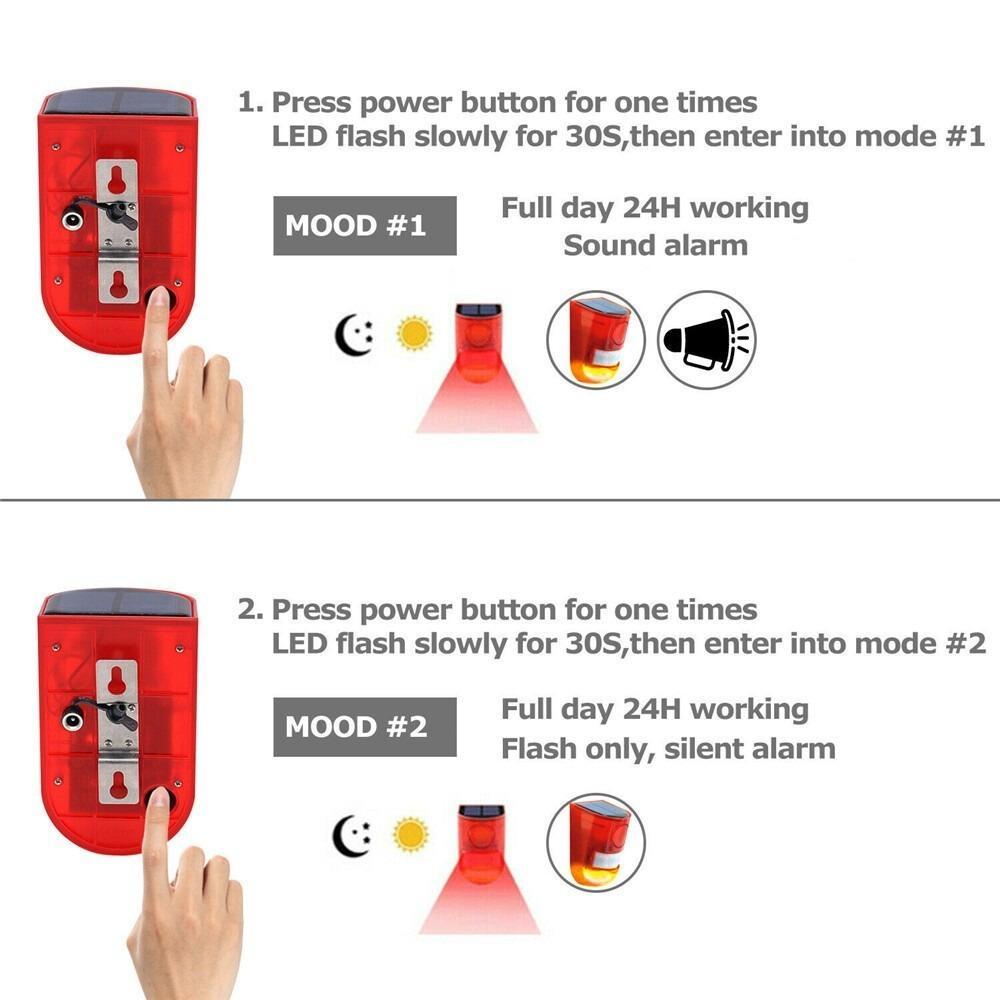 (1pc) Solar Powered Alarm System - 129dB Motion Activated Sirens, Smart Motion Sensor, Solar Panel Movement Sensor, Safety Device, 6 LED Flash Modes, IP55 Rating Home Outdoor Safety Device