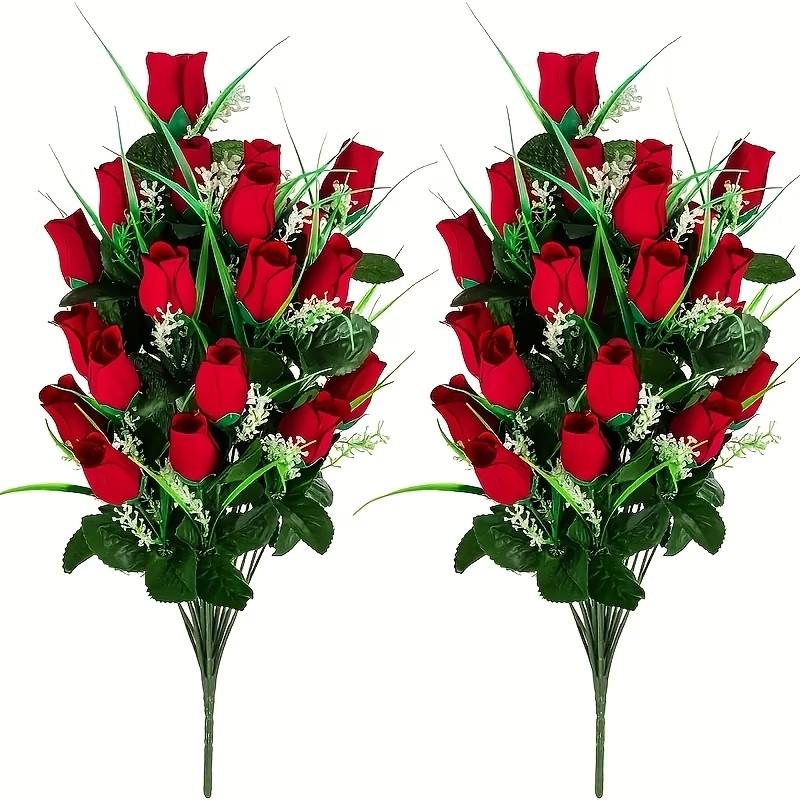 2-Pack Artificial Cemetery Flower Bouquets, Decorative Funeral Flowers for Graveyard Decoration, Outdoor Tombstone Placement, Suitable for Grave Vases