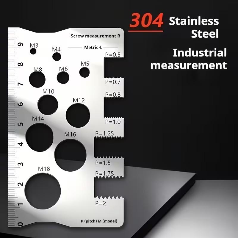 304 Stainless Steel Screw Measuring Ruler, Durable and Precise Thread and Distance Measurement, Screw and Bolt Caliper, M12 Precision Gauge