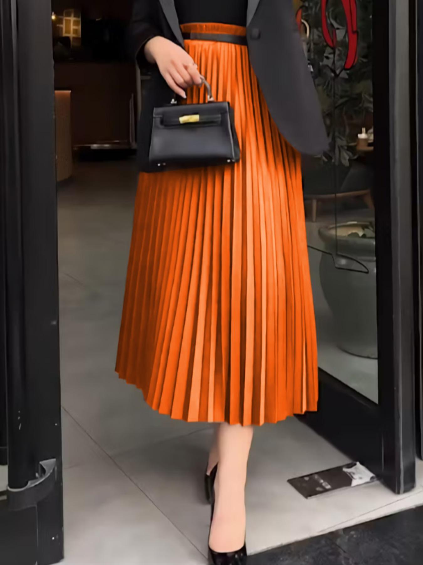 Elegant High Waist Pleated Skirt, Slimming Mid-Length A-Line Dress, Fashion Classic Versatile Solid Color Options Available, Flowy Pleated Skirts