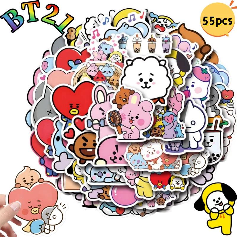 BT21 Chimmy Cooky Koya RJ Shooky Mang Stickers High Color Value Cartoon Printing Creative Handmade Ledger Decoration 50/82 Stickers