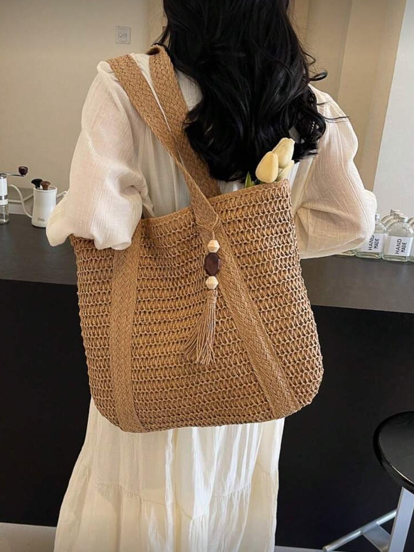 Stylish Multifunctional Tote Bag for Women, Bohemian Design with Tassel Pendant, Large Capacity Summer Beach Bag, Perfect for Vacation and Daily Use