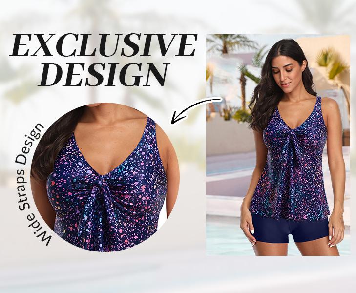 Yonique Women Two Piece Flowy Tankini Swimsuits with Boyshorts V Neck Swim Tank Tops Bathing Suits Modest Swimwear