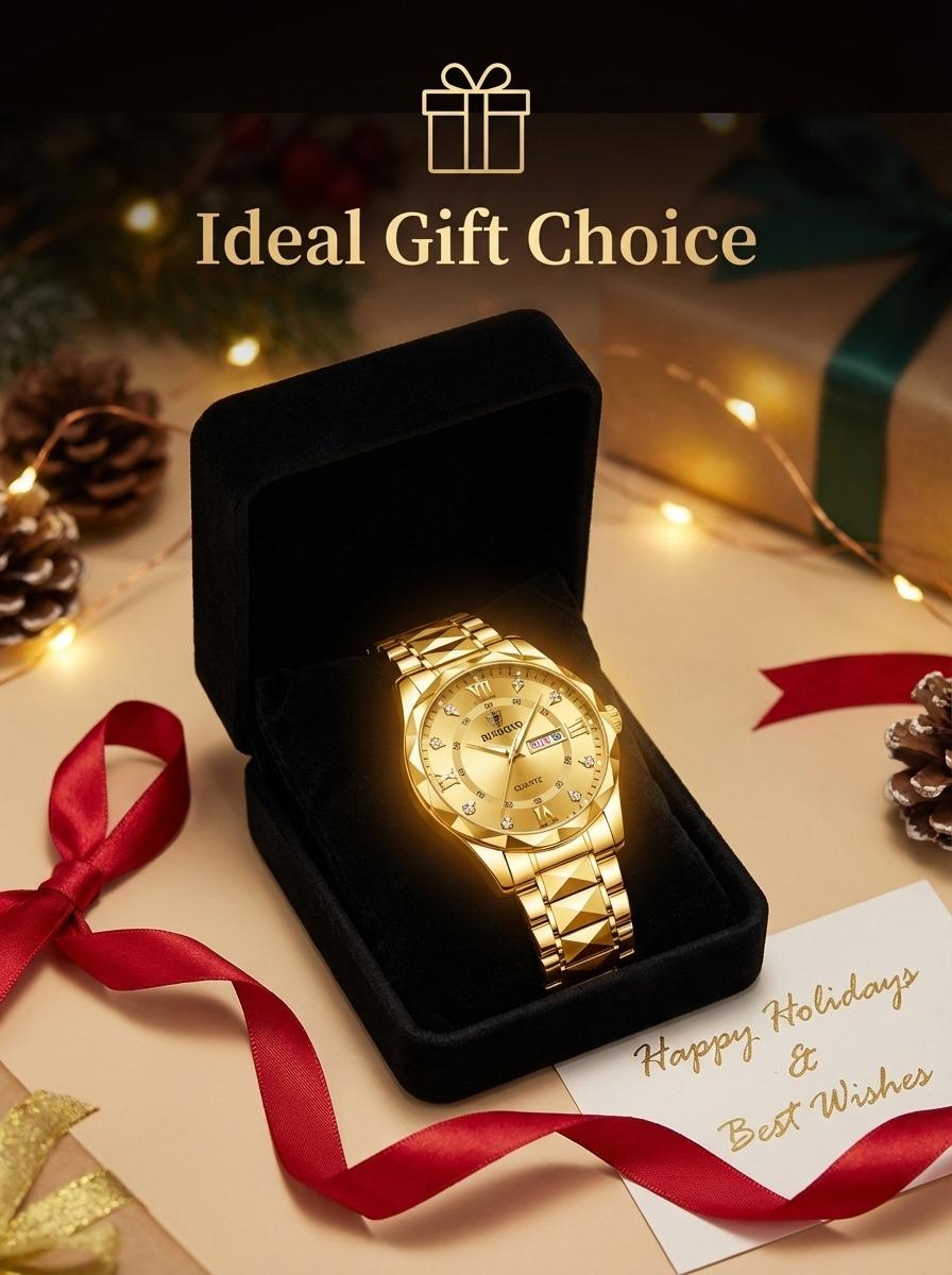 Men's Business Fashion Rhinestone Decor Analog Quartz Watch, Calendrier Waterproof Watch for Party, Daily Decor, Trendy Exquisite Watch for Birthday Gift with Box, Business Fashion Watches