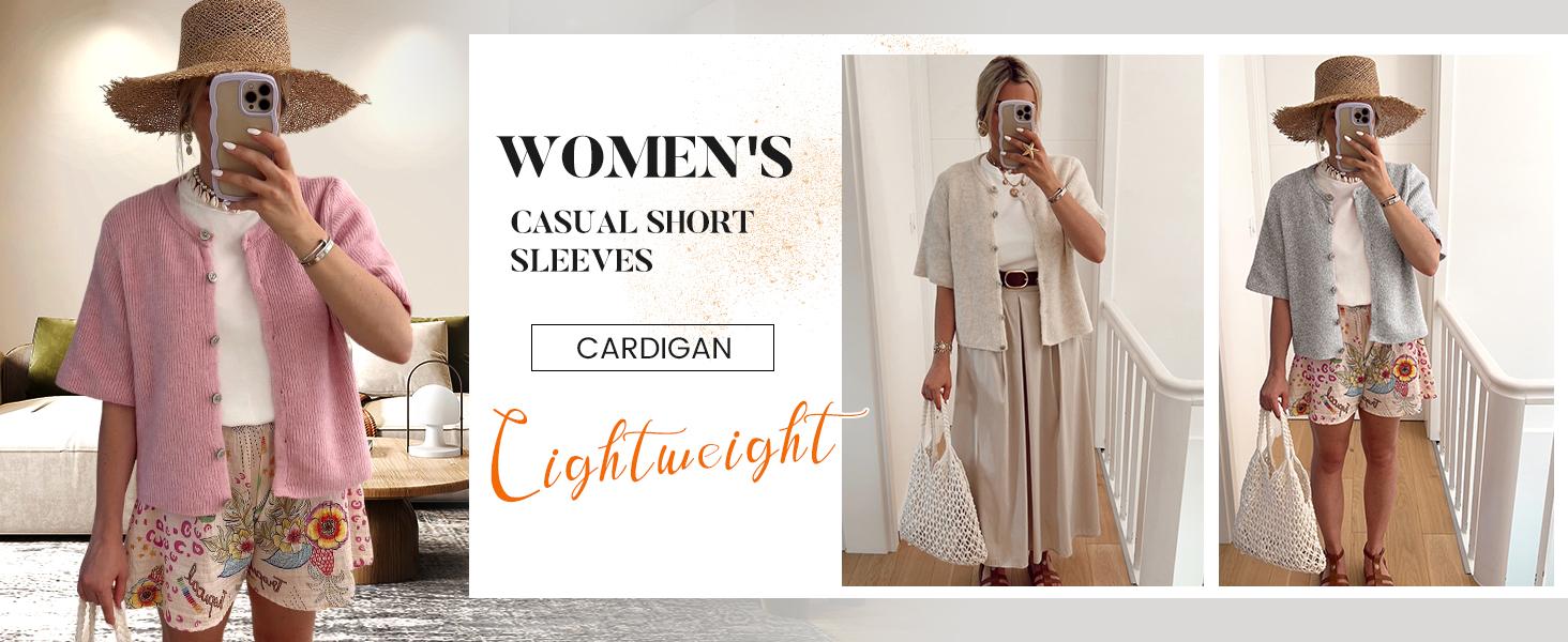 UANEO Women's Lightweight Knit Cardigan Short Sleeve Button-Down Crewneck Knitting Soft Tops Cardigan Sweater Casual Womenswear SummerVibes Knitwear Breathable