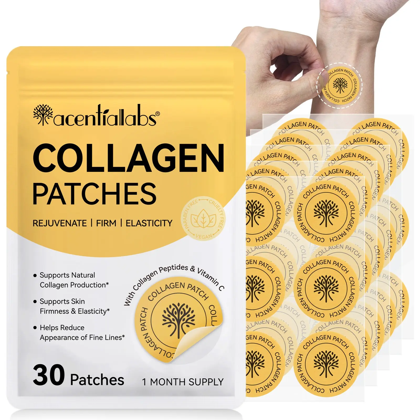 Acentiallabs Collagen Patches 30pcs, Skin Care Supplement, Easy-To-Use Collagen Patches, Ideal for Daily Use, Enhance Your Skincare Routine