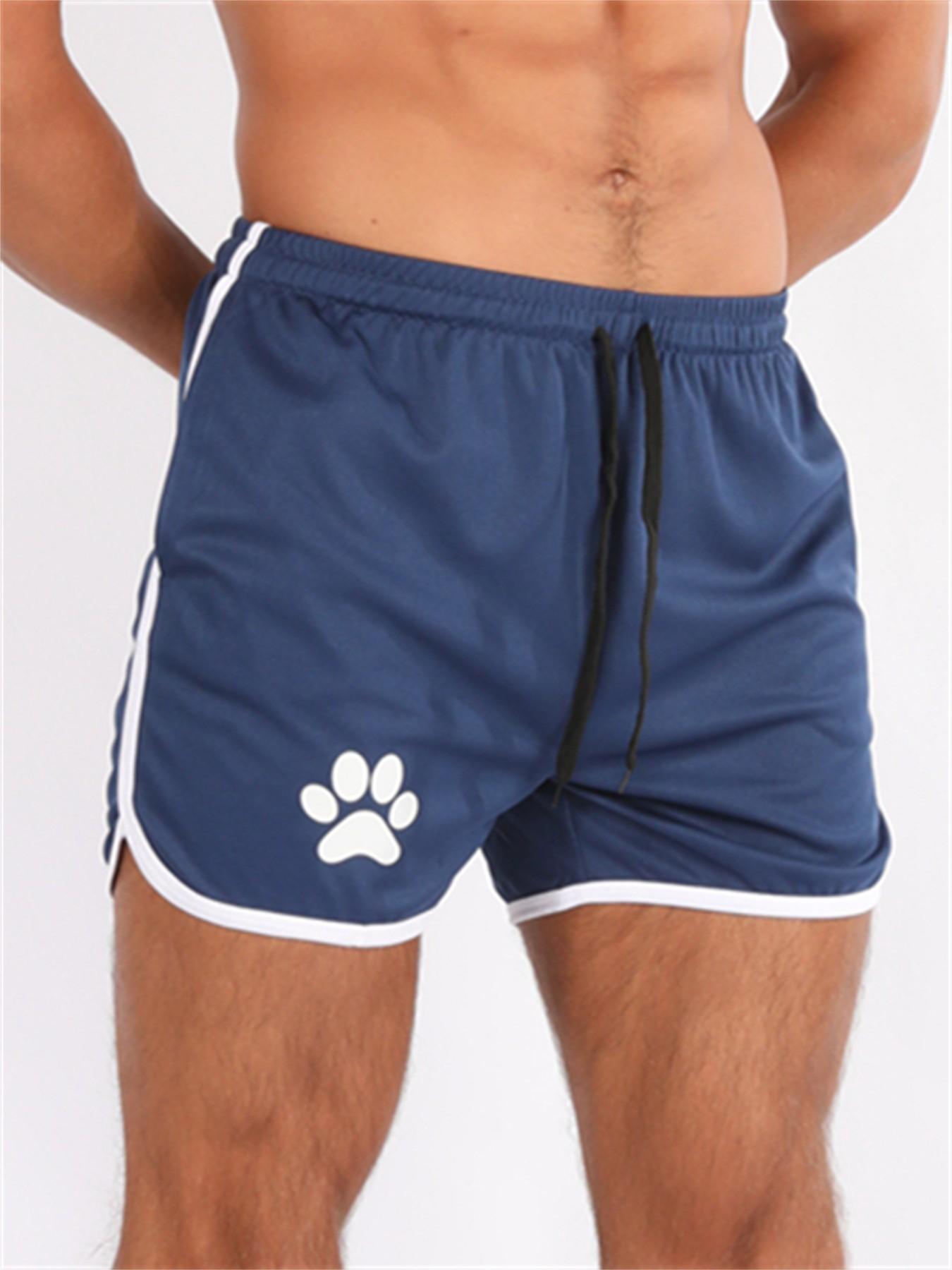 Men's Summer Running Shorts, Breathable Gym Sports Pants with Pockets, Outdoor Training Casual Daily Wear, Bear Print Three-Quarter Length