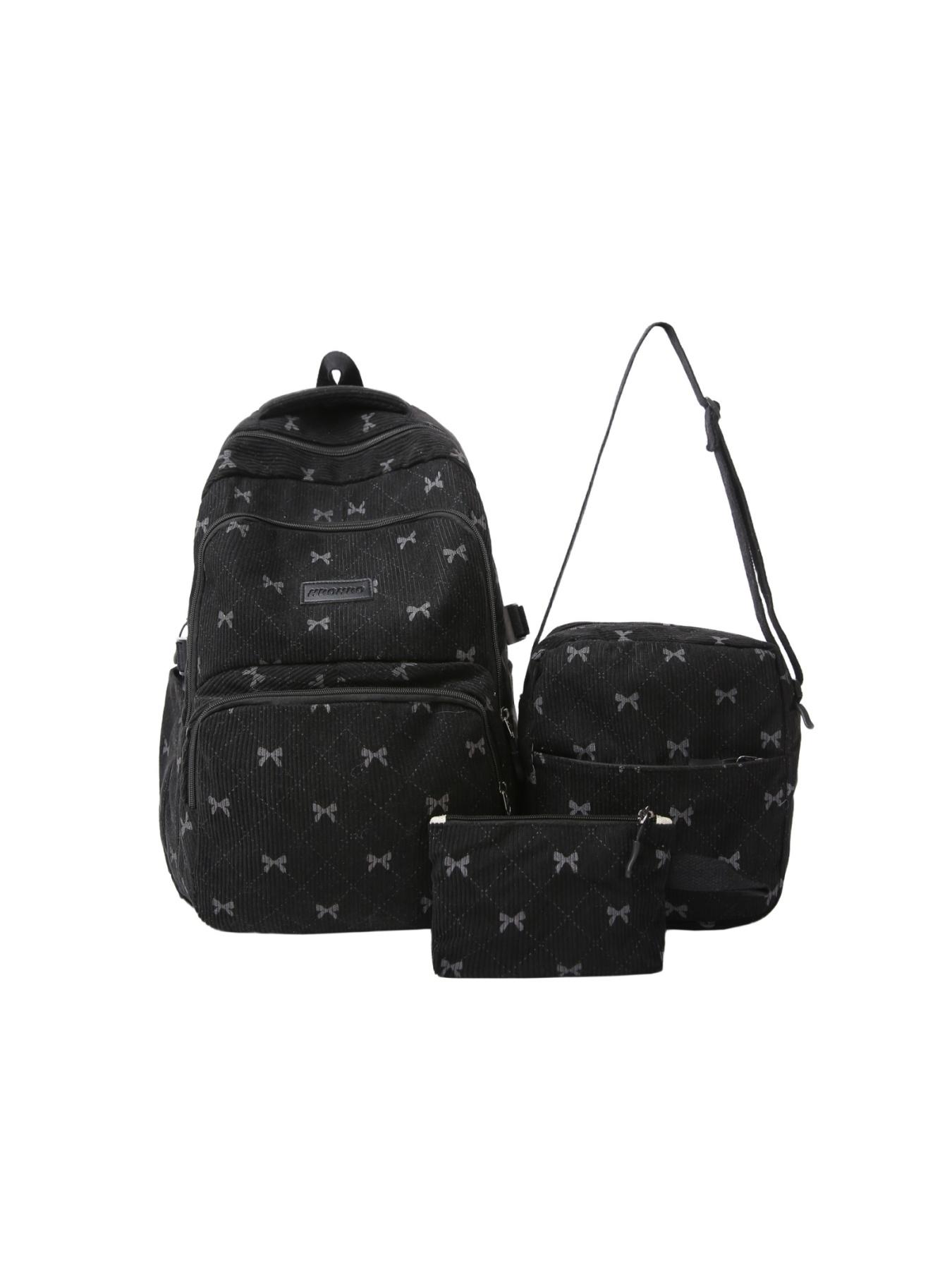 2026 New College Style Cute Bow Corduroy Backpack Shoulder Bag, Versatile Crossbody Small Bag, Multiple Colors Available, Three-Piece Set