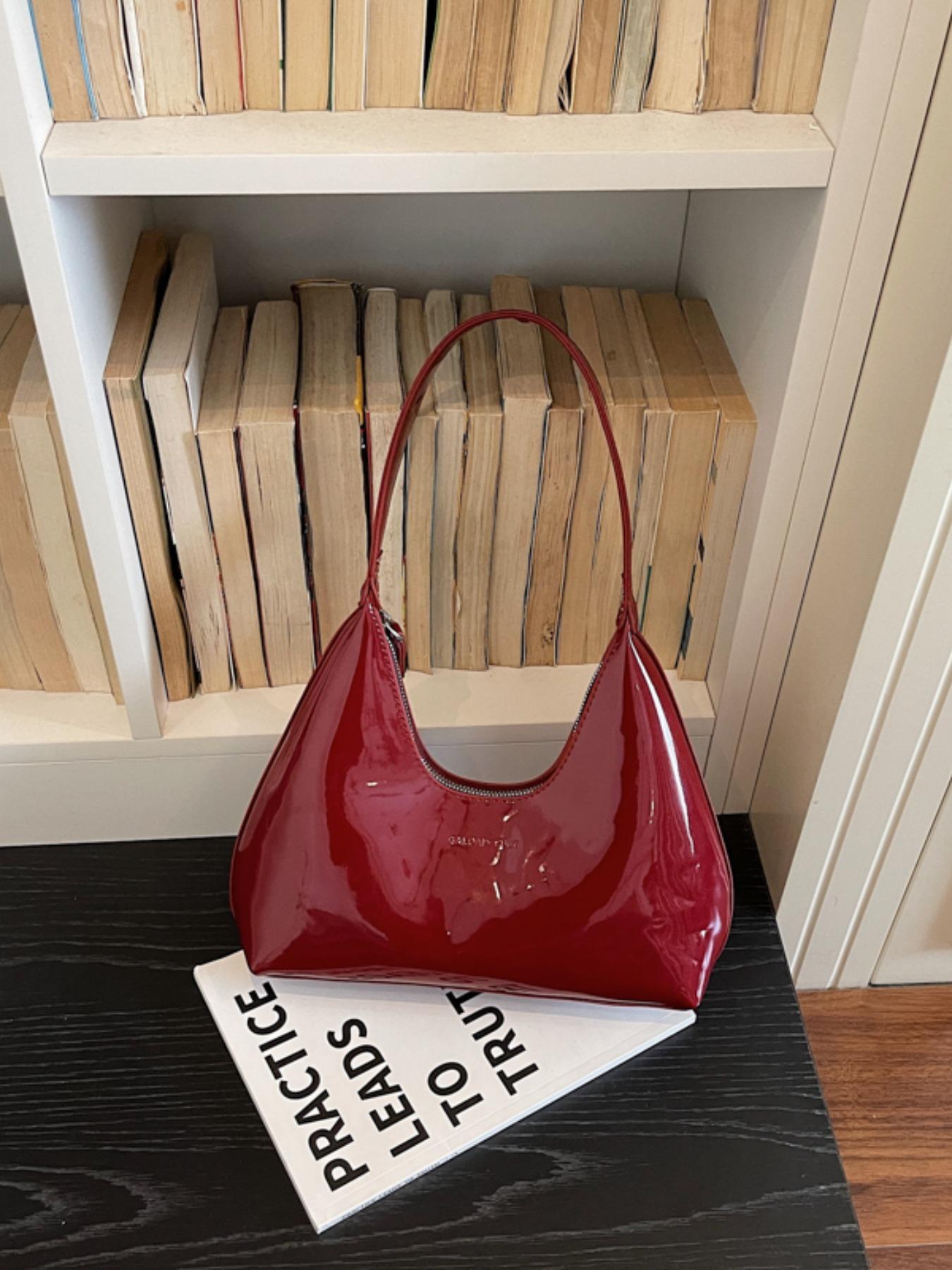 2026 New Fashionable Single Shoulder Bag, Chic Solid Color Retro Glossy Small Square Underarm Bag, Ideal for Commute, Travel, Parties, Shopping, Fashionable Bags