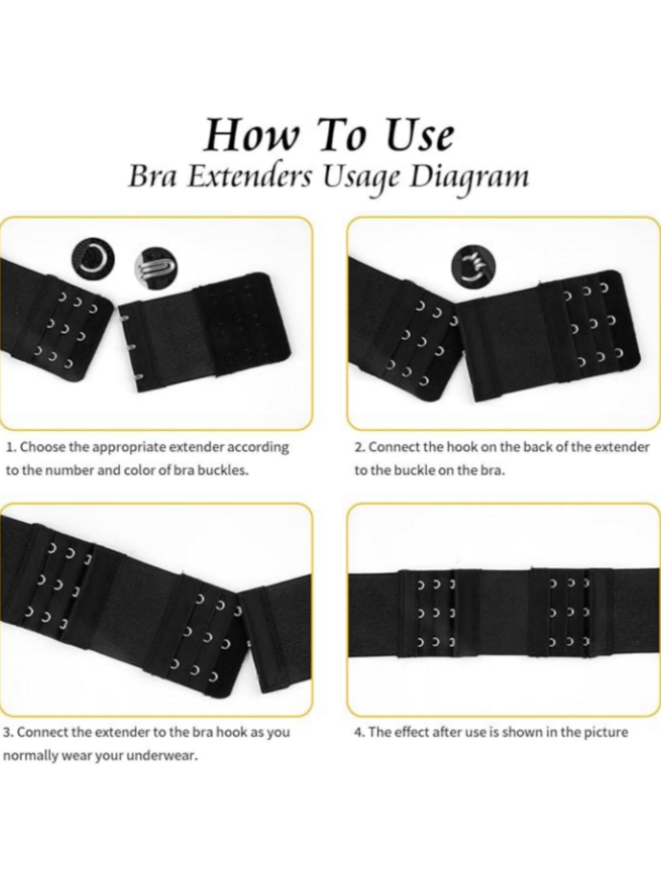 3-Pack Women's Stainless Steel Elastic Bra Extenders, 3-Row 3-Hook Elastic Bra Clasps, Soft and Comfortable High-Stretch Bra Back Extenders