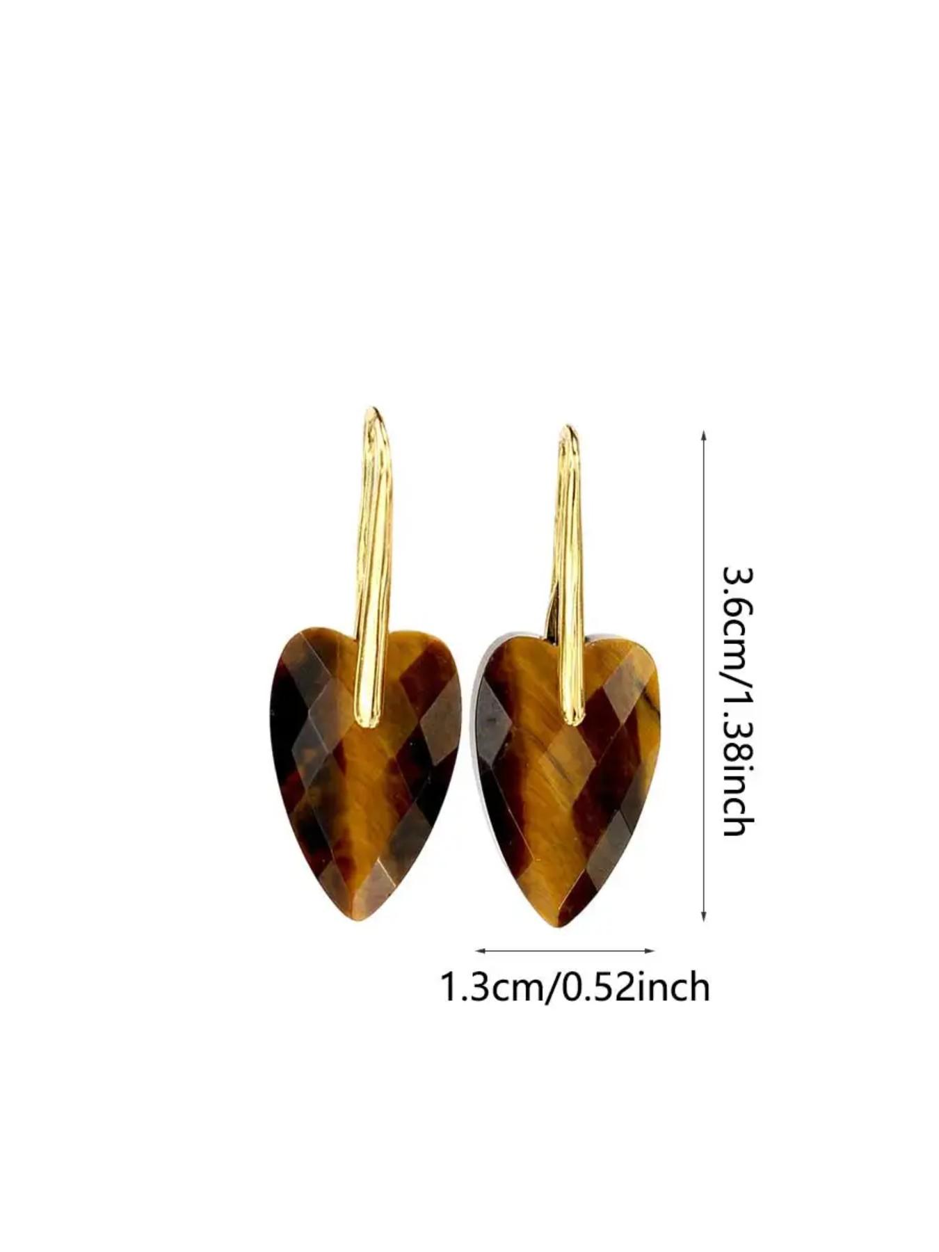 Natural Stone Heart Pendant Earrings, Amethyst Hanger Pendant Quartz Jade Carved Heart Earrings, Elegant Vintage Jewelry for Women, Luxury Accessories