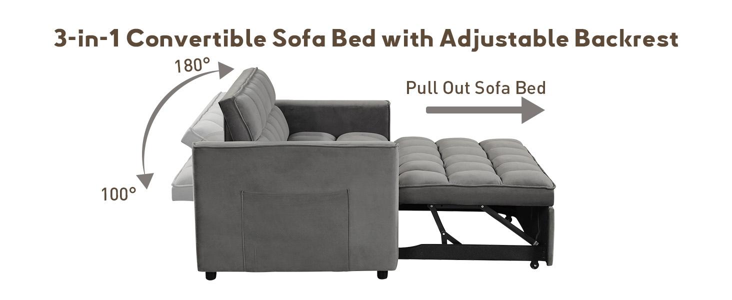 [SpringStatements] EBELLO 3 in 1 Convertible Sleeper Sofa Bed, Futon Couches for Living Room with Side Pocket,Adjustable Backrest,Pull Out Couch,Loveseat,Sectional Daybed for Lazy day