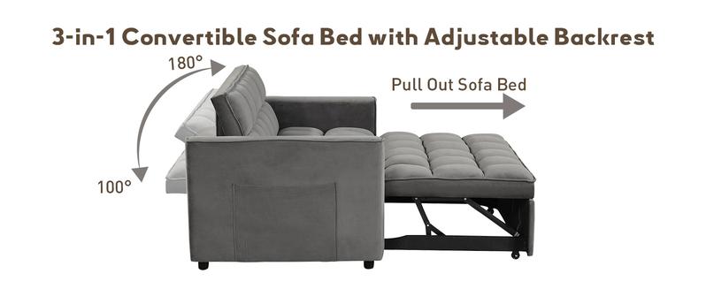 [TikTokShopBlackFriday]EBELLO 3 in 1 Convertible Sleeper Sofa Bed, Futon Couches for Living Room with Side Pocket,Adjustable Backrest,Pull Out Couch,Loveseat,Sectional Daybed for Lazy day