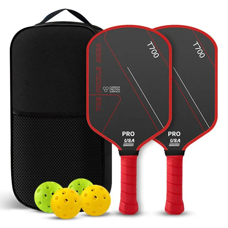 T700 Carbon Fiber Pickleball Paddle Complete Set Textured Matte Surface Adult Youth Kids Lightweight Pickleball Rackets Training Game Kit, Honeycomb Core, Indoor/Outdoor, Spin Control, Unisex