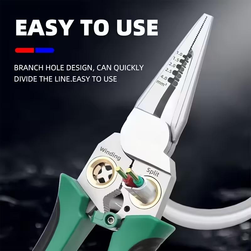 8-In-1 Multi-Functional Needle Nose Wire Stripper Tool, Electrician Professional Cable Cutter Steel Wire Pliers, Versatile Hand Tool