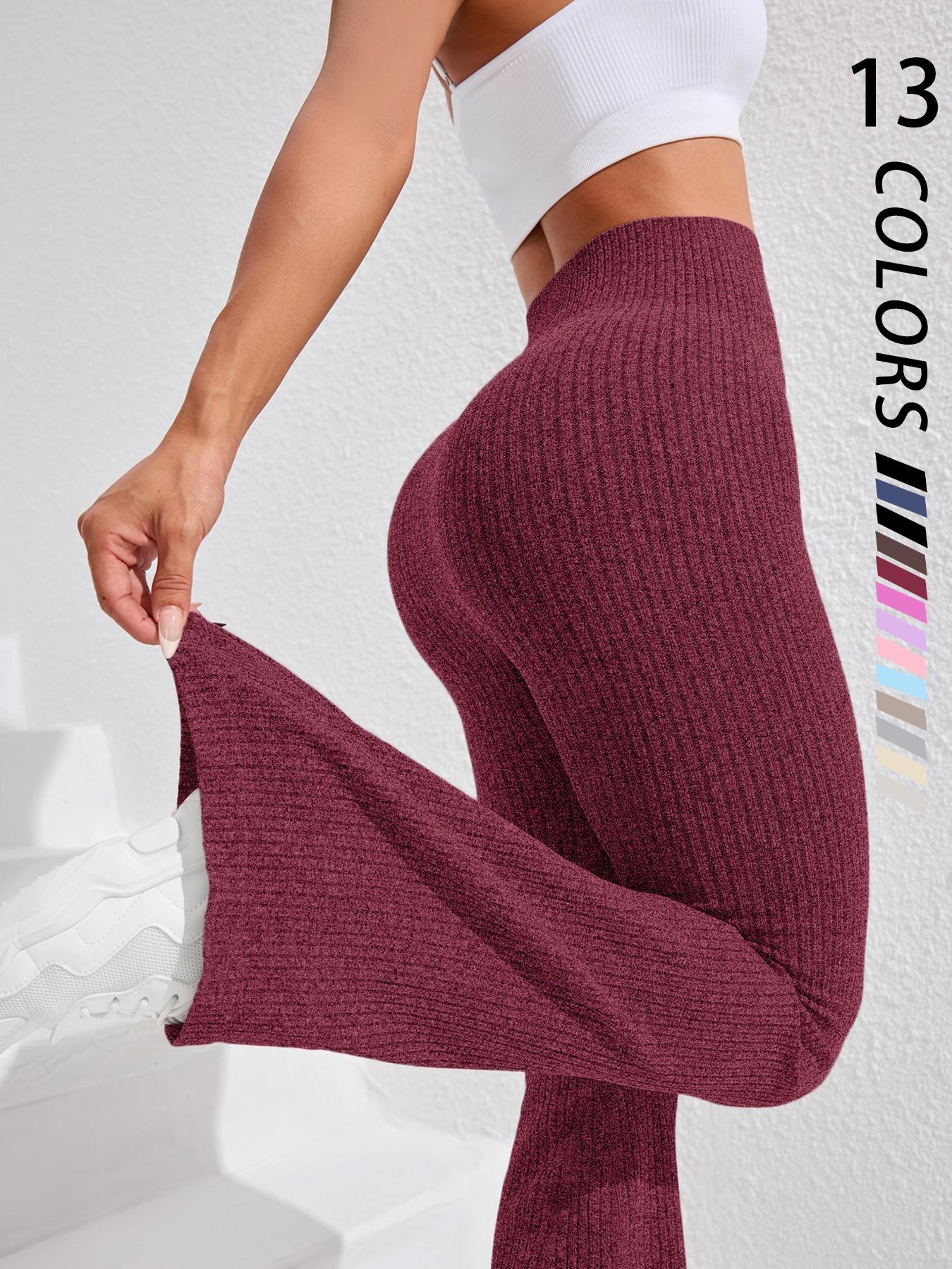 Women's Seamless Knitted Textured Yoga Flare Pants, High Waisted Butt Lifting Control, Sporty Casual Fashion, All Seasons Wear, Seamless Workout Leggings