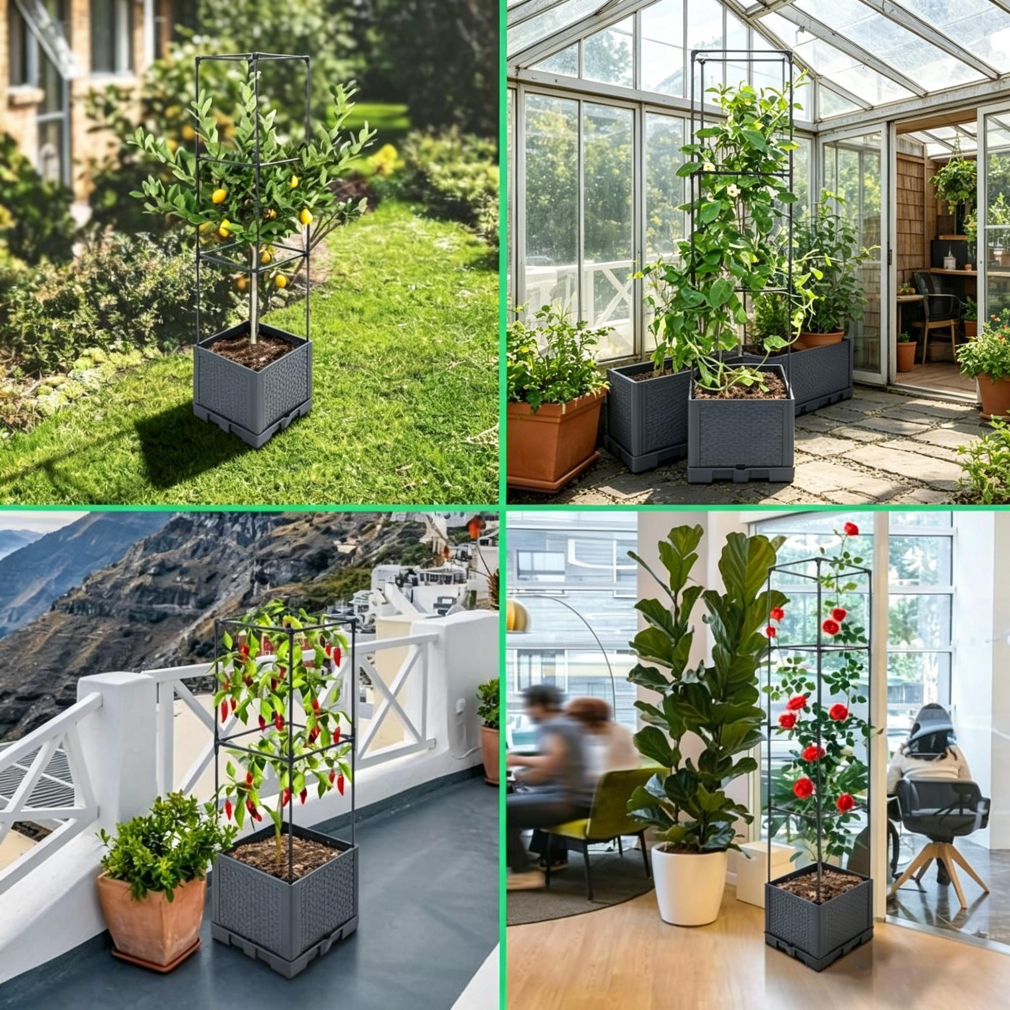 Elevated Garden Bed Planter Box, Self-Watering Tomato Planter, Indoor Climbing Vegetable Plant Pot, Outdoor Tomato Cage
