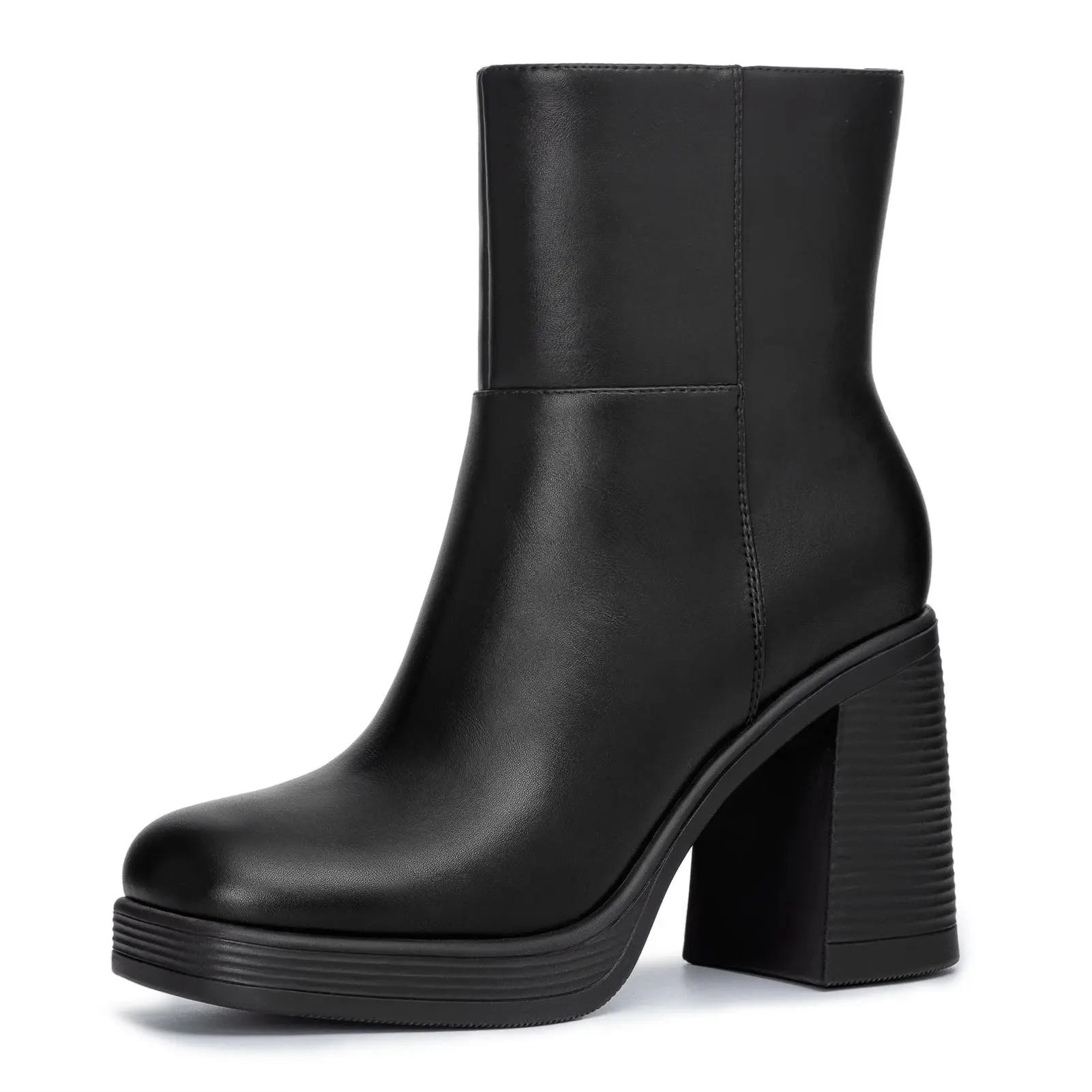 Athlefit Women's Athletic Square Toe Cowboy Platform Ankle Booties - 3.54 in Chunky Heel Style, Side Zip, TPR Outsole, Party Dates Shoes, All Seasons Fashion Dress Footwear for Women