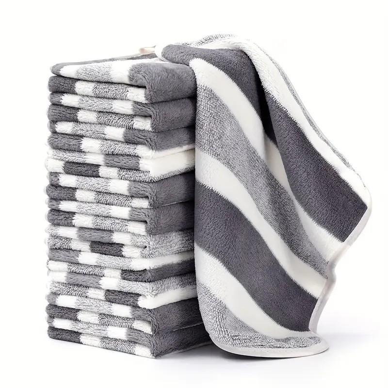 12pcs Coral Fleece Striped washcloth Set, Ultra Soft, High Absorbency, No Shedding, Bathroom Towels, Durable, Home Use, School, Beauty Salon