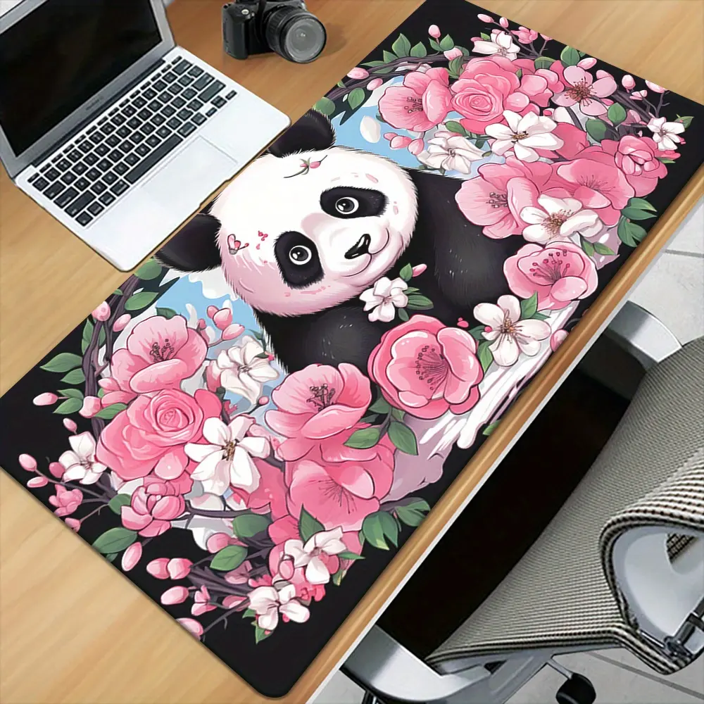 1 cute little panda cartoon print trendy mouse pad, keyboard gaming accessory mouse pad, office computer PC gamer laptop desk mat, natural rubber non-slip office mouse pad