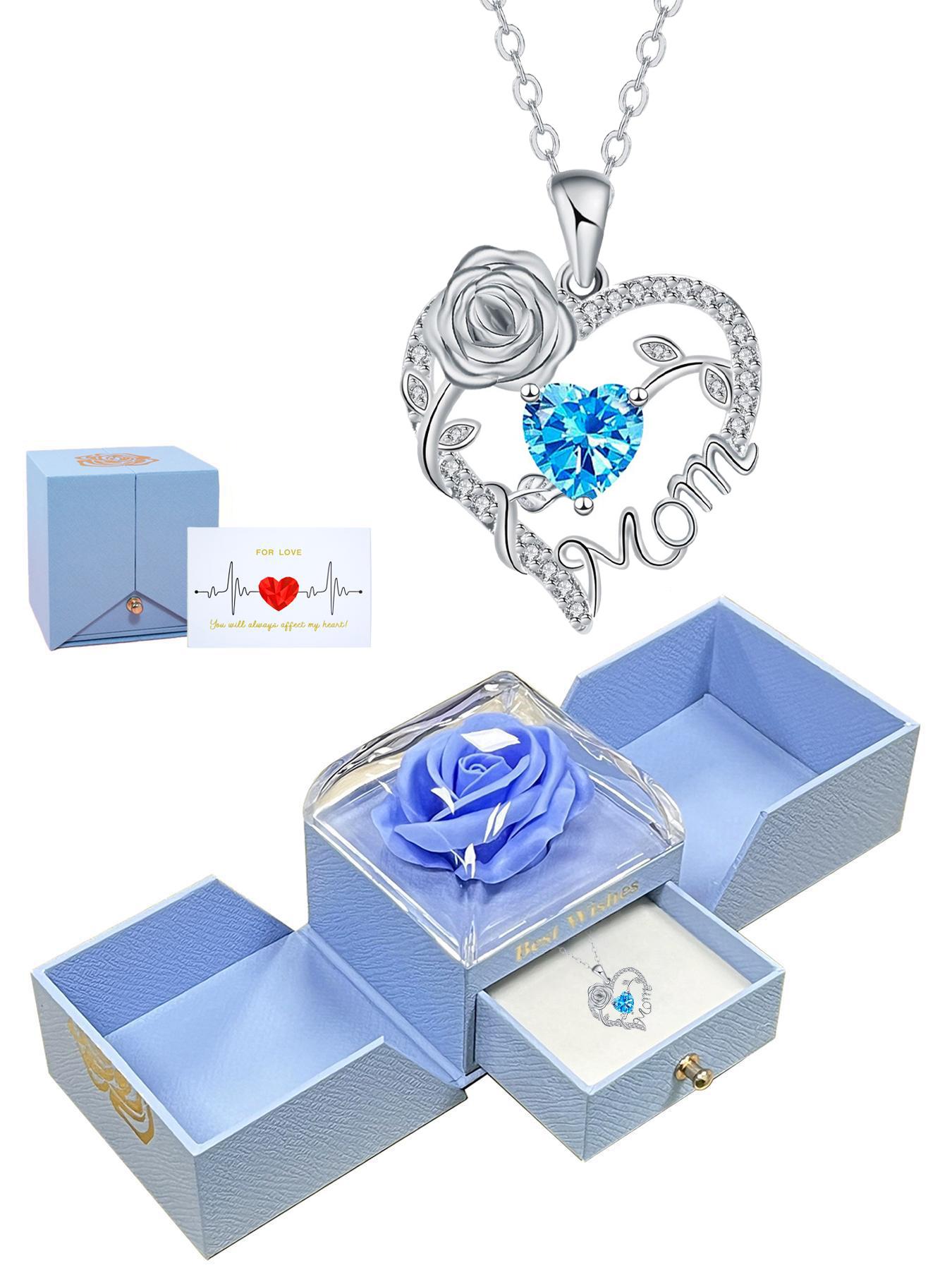 This rose jewelry gift box contains a heart-shaped rose mother's pendant necklace, a perfect gift for her/mother, aunt, grandmother, or wife on birthdays, Mother's Day, Valentine's Day, Women's Day, and Christmas.