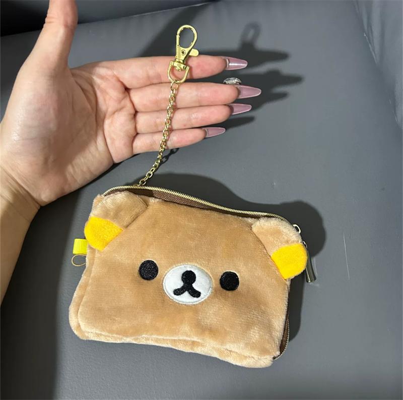 Rilakkuma Korilakkuma Plush ID Card Holder Pass Case Cartoon Bear Kawaii Cute Key Holder for Women Key Wallet Pouch