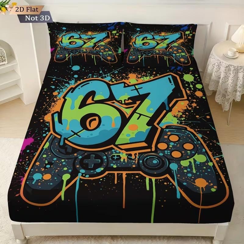 3-piece gaming style game controller bed sheet set (1 * bed sheet+2 * pillowcase, no core) gaming style bedding set/mattress protective cover, soft and breathable, suitable for home and room use
