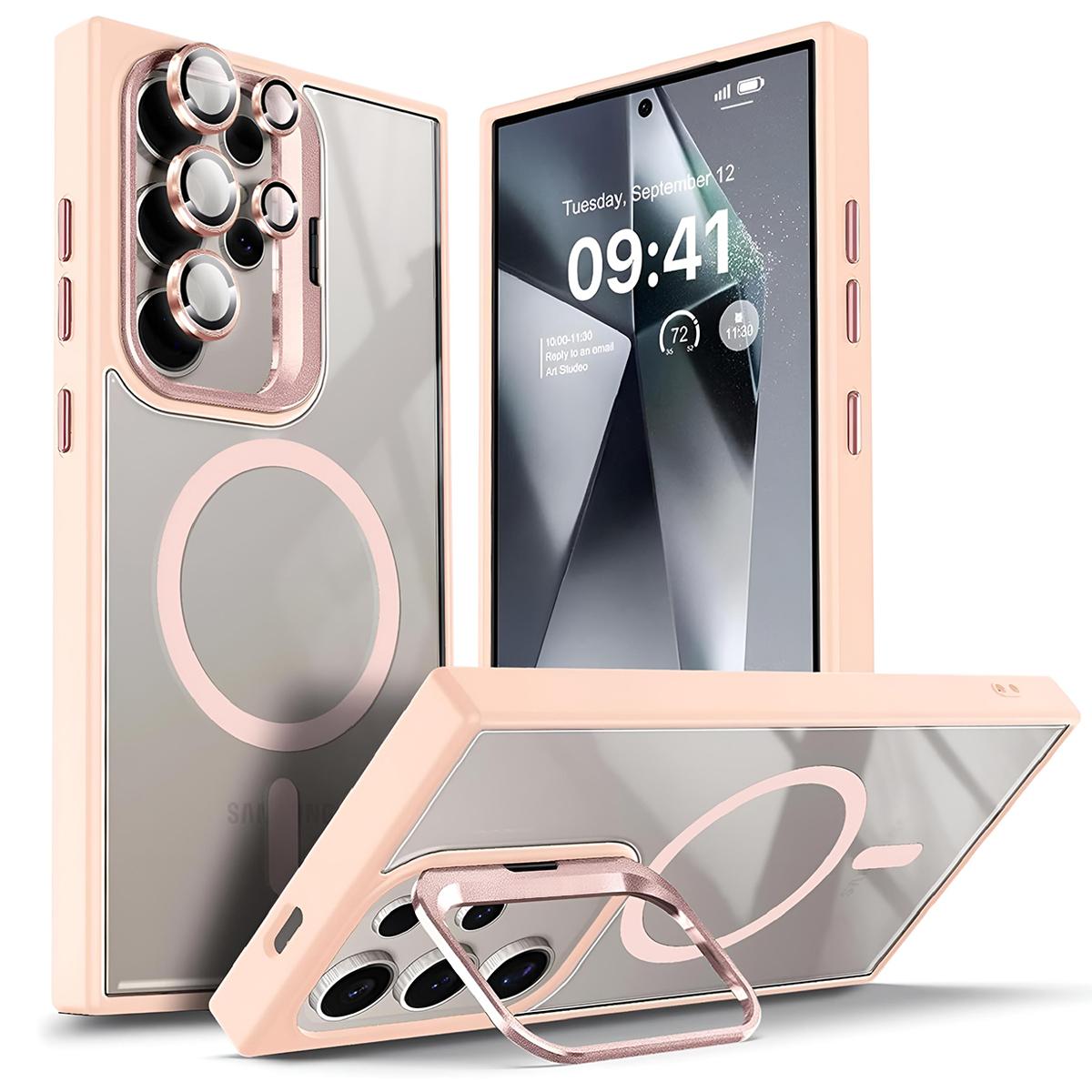 [Free!!Ship!] Camera Lens Kickstand Clean Case for Samsung Galaxy S25 Ultra S24 S23 Mag Safe Heavy Duty Transparent Shockproof Phone Bumper with Camera Lens Protector