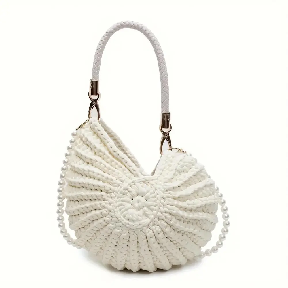 Casual Trendy Handbag for Women, Durable Handwoven Bohemian Shell Shape Tote with Chain Strap, Large Waterproof Summer Beach Bag, Casual Trendy Purses, Fashionable Bohemian Bag, Faux Leather Handbag, Boho Style Handbag, Chic Beach Purse