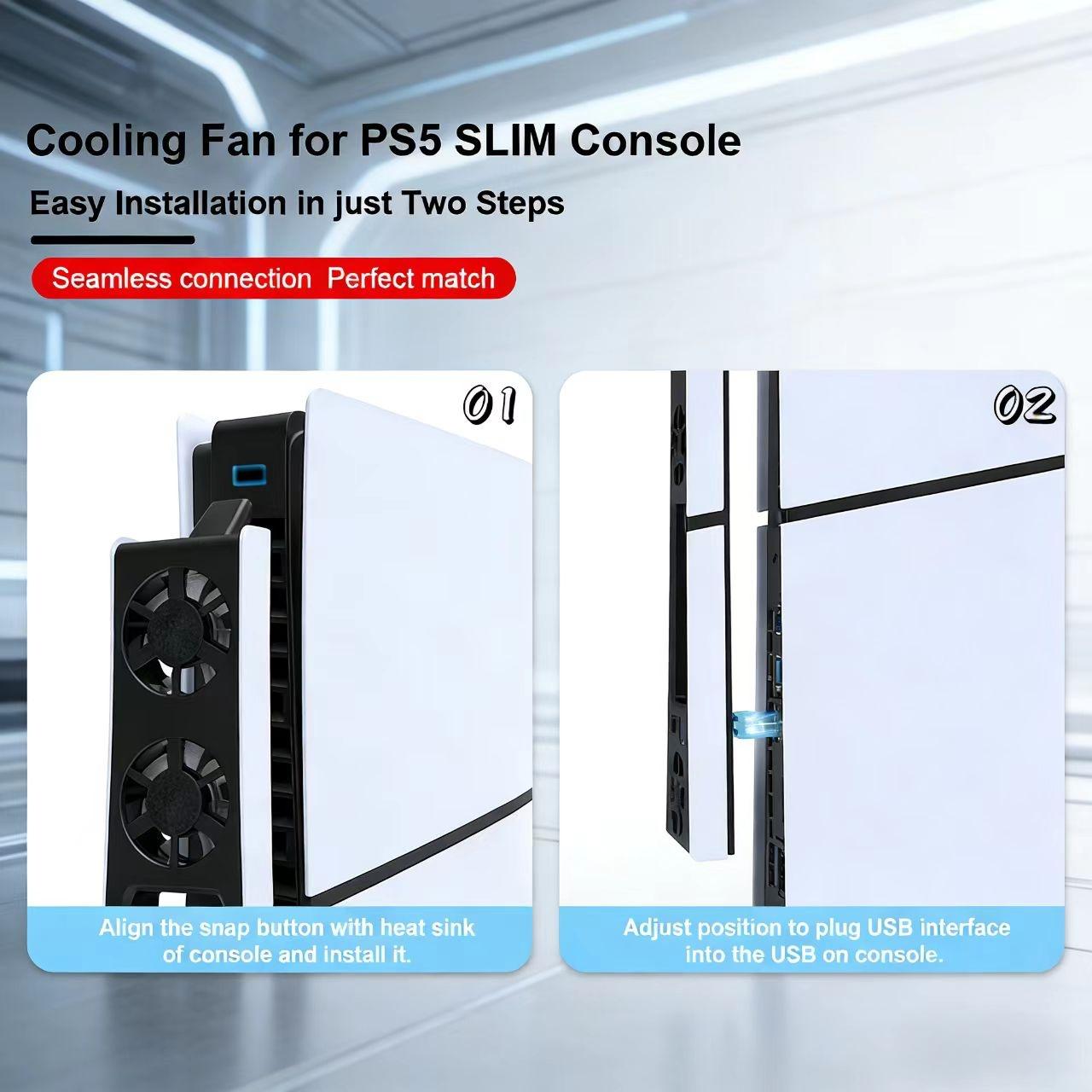 Ps5 Slim Cooling Fan with Low Noise Cooling, LED Light, Quiet Noise Reduction, Universal Fit, Perfect Gift for Boyfriend, Girlfriend, Valentine's Day