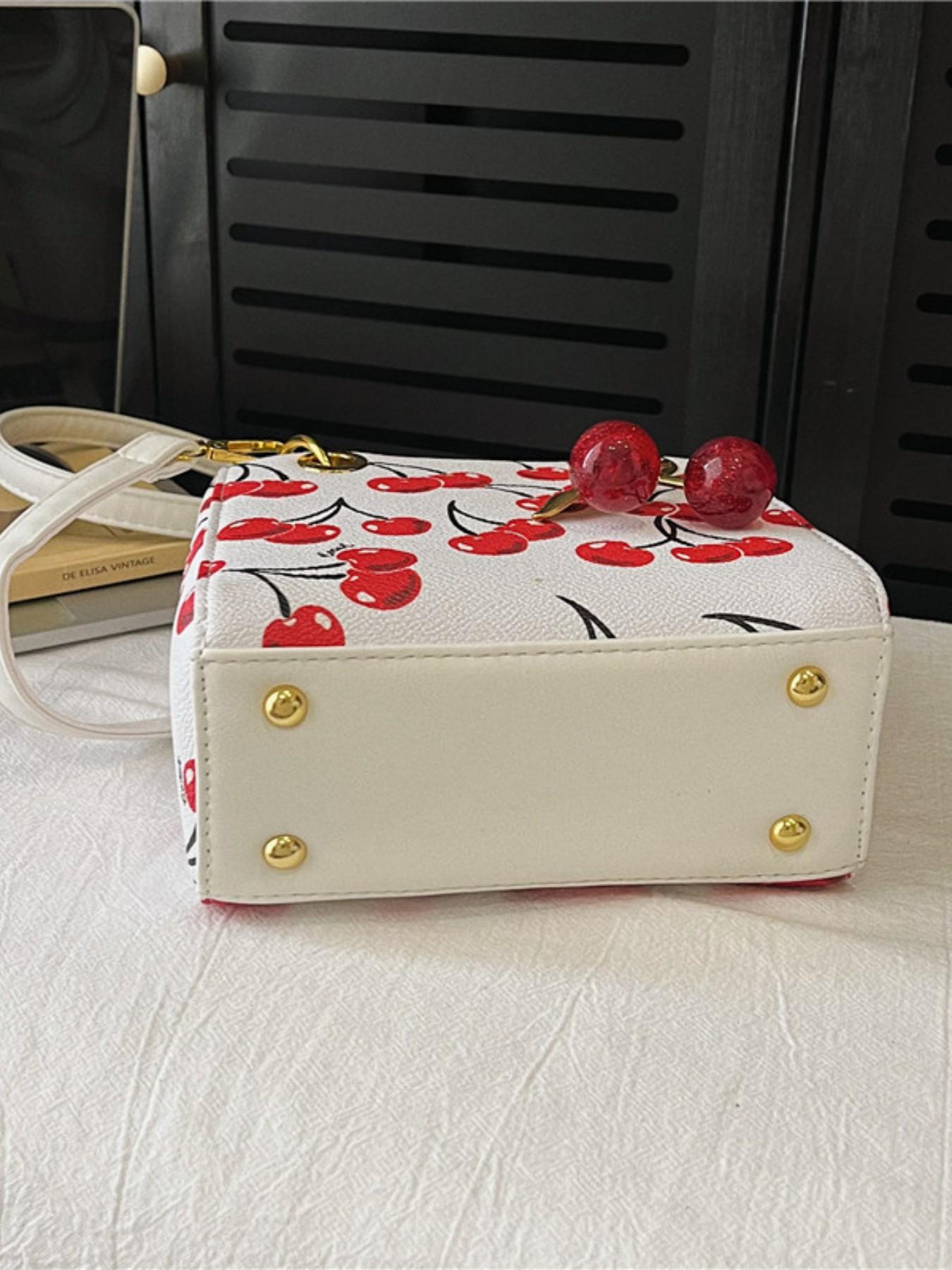 Background Cherry Print Mini Two-In-One Bag, Valentine's Day Gift, Sweet Girl Style, Perfect for Date, Romantic Exclusive Background Cherry Print Mini Two-In-One Bag, Valentine's Day Gift, Sweet Girl Style, Perfect for Date, Romantic Exclusive