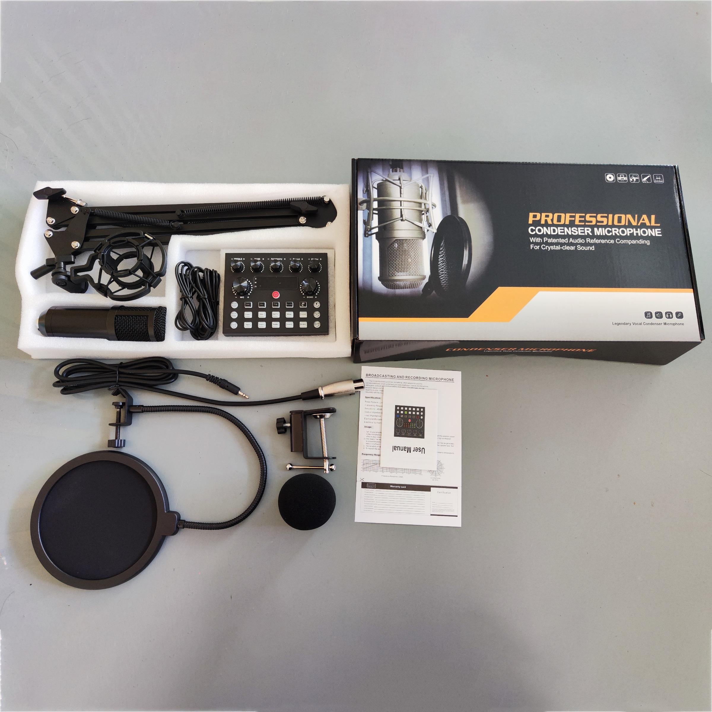 Podcast Equipment Bundle, Live Sound Control Device & BM-800 Condenser Microphone, Sound Card and Microphone Kit for Recording, Gaming, Singing