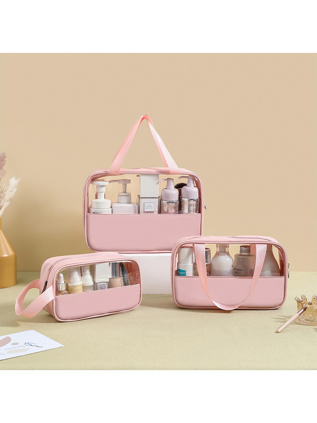 Travel Makeup Bag Set, Minimalist Zipper Cosmetic Organizer, PVC Transparent Waterproof Washbag, Large Capacity Portable Makeup Case